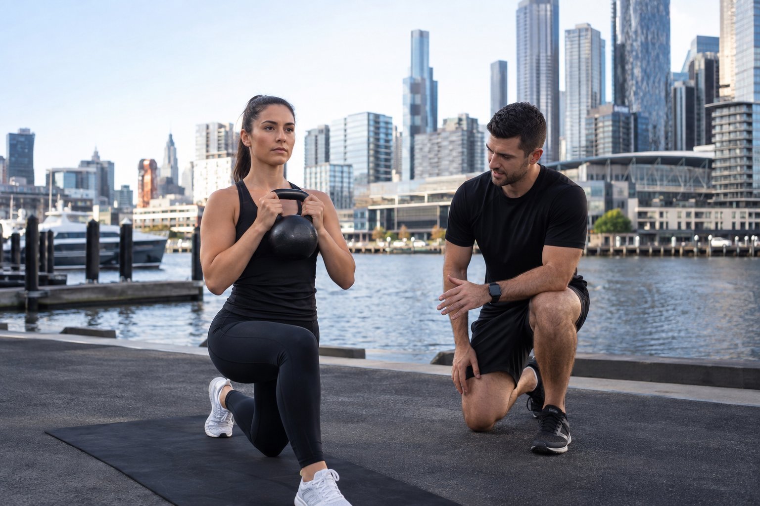 docklands and Melbourne central business district with personal trainer melbourne